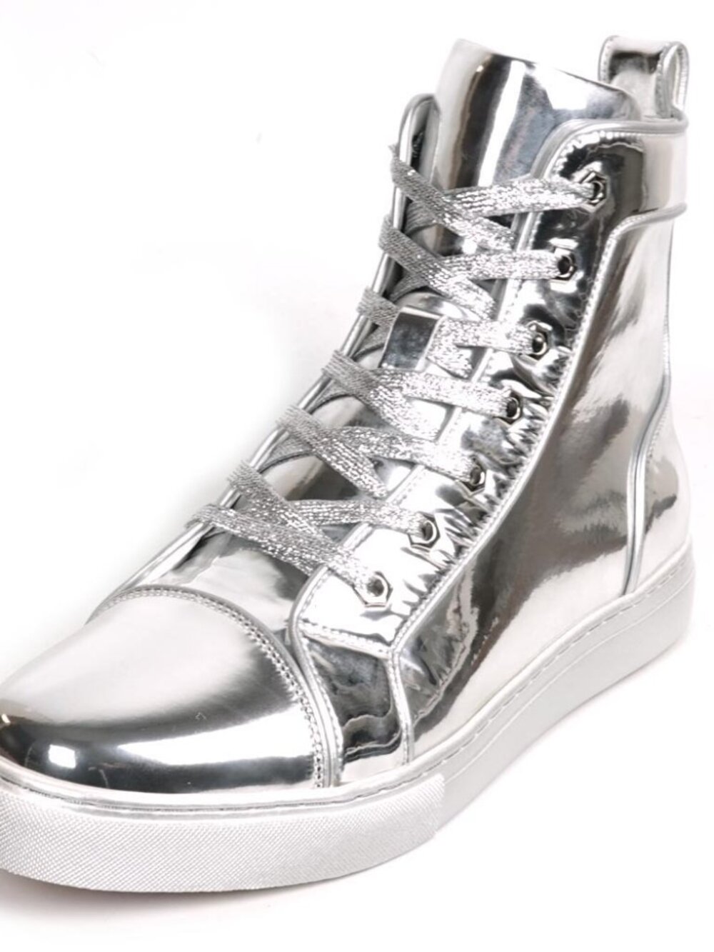 FI-2416-2 Silver Patent Leather Lace up High top Sneaker Encore by Fiesso